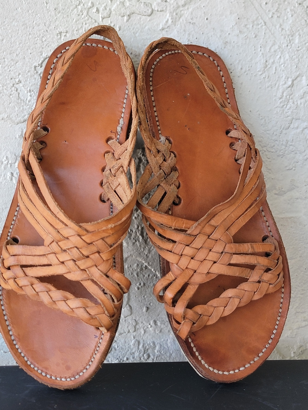 Women's Huarache Sandal Tan Natural Mexican Leather 7.5-8 Boho Hippie Y2K Retro